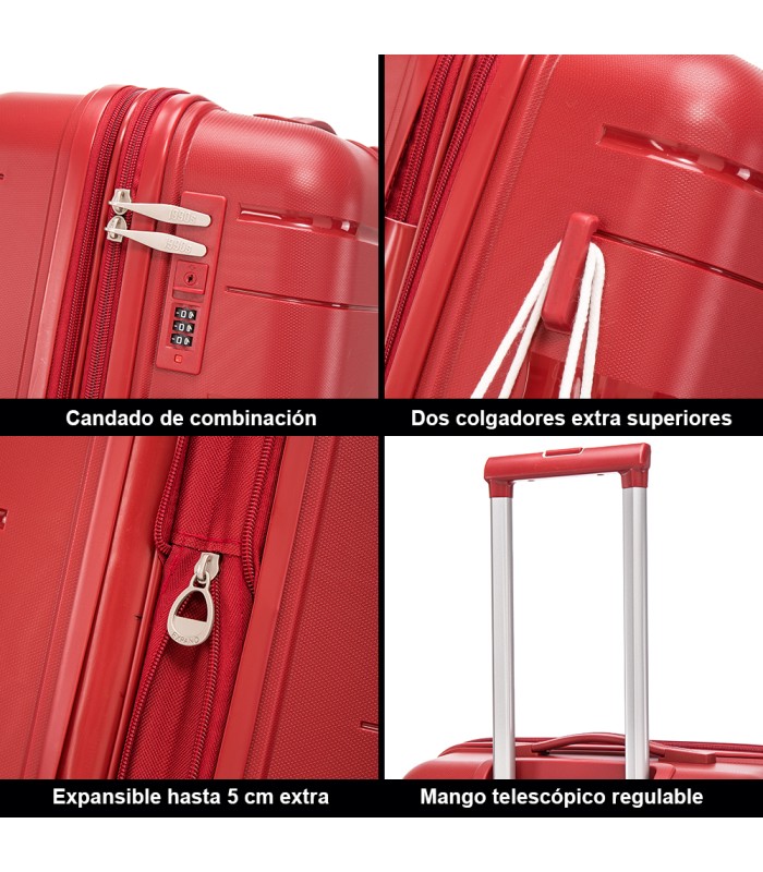 1990s Juego de Maletas expansibles Polipropileno 3 Pzas|Cabina 55x38x22cm|Mediana 65cm|Grande 75cm - Burdeos