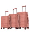 1990s Conjunto de mala expansível polipropileno 3 peças|Cabine 55x38x22cm|Médio 65cm|Grande 75cm - Ouro rosa