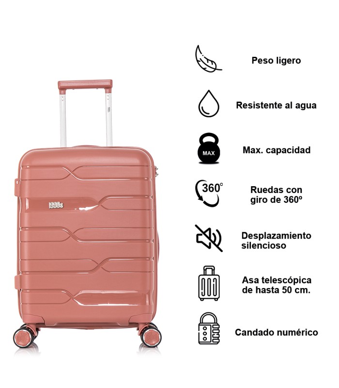 1990s Conjunto de mala expansível polipropileno 3 peças|Cabine 55x38x22cm|Médio 65cm|Grande 75cm - Ouro rosa