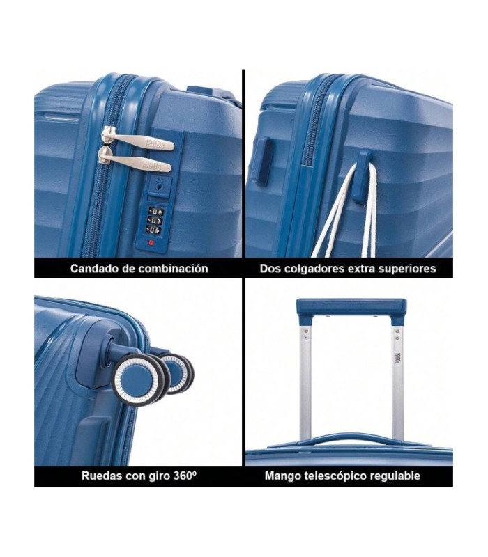 1990s Mala de cabine 55x39x21,5cm (46L) Polipropileno - Cadeado Embutido - 20 Polegadas - Azul-marinho
