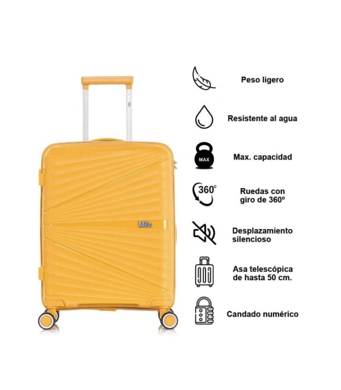 1990s Mala de cabine 55x39x21,5cm (46L) Polipropileno - Cadeado Embutido - 20 Polegadas - Amarelo
