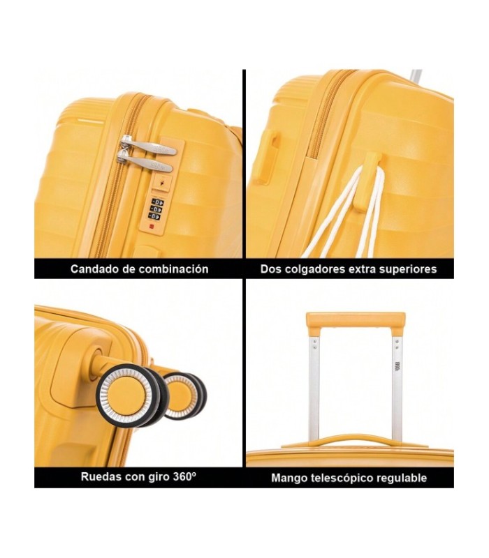 1990s Mala de cabine 55x39x21,5cm (46L) Polipropileno - Cadeado Embutido - 20 Polegadas - Amarelo