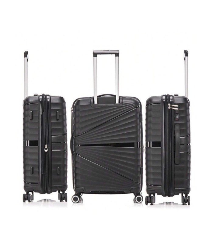 1990s Conjunto de mala expansível polipropileno 3 peças|Cabine 55x39x21,5cm|Média 65cm|Grande 75cm - Preto