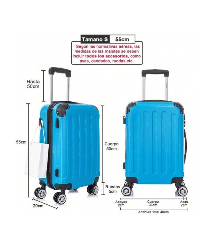 RAYKONG Maleta Cabina ABS 55x40x20cm (40L) - Trolley pequeña Equipaje de Mano - 4 Ruedas Dobles Giratorias 360ª - Turquesa