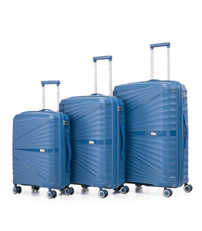 1990s Conjunto de mala expansível polipropileno 3 peças|Cabine 55x39x21,5cm|Média 65cm|Grande 75cm - Azul-marinho