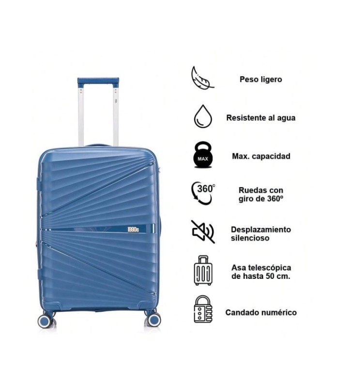 1990s Conjunto de mala expansível polipropileno 3 peças|Cabine 55x39x21,5cm|Média 65cm|Grande 75cm - Azul-marinho