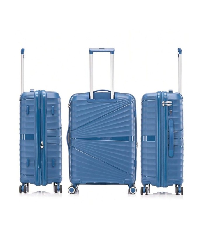 1990s Conjunto de mala expansível polipropileno 3 peças|Cabine 55x39x21,5cm|Média 65cm|Grande 75cm - Azul-marinho