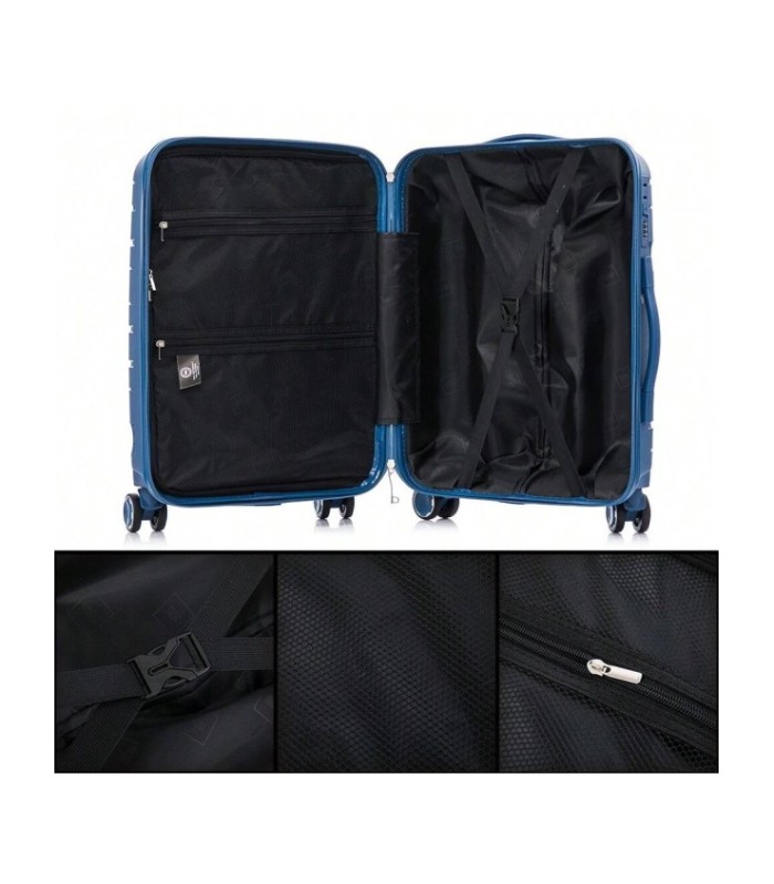 1990s Conjunto de mala expansível polipropileno 3 peças|Cabine 55x39x21,5cm|Média 65cm|Grande 75cm - Azul-marinho