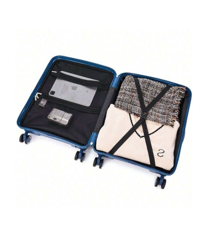 1990s Conjunto de mala expansível polipropileno 3 peças|Cabine 55x39x21,5cm|Média 65cm|Grande 75cm - Azul-marinho