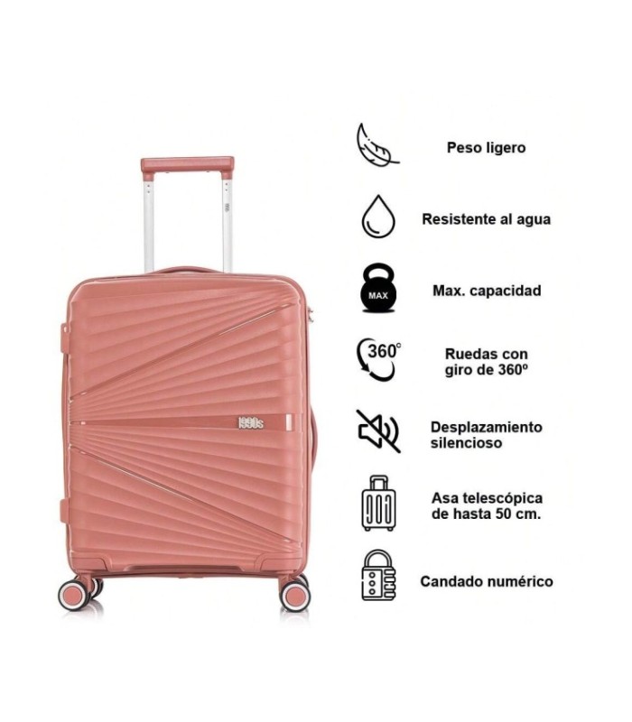 1990s Conjunto de mala expansível polipropileno 3 peças|Cabine 55x39x21,5cm|Média 65cm|Grande 75cm - Ouro rosa