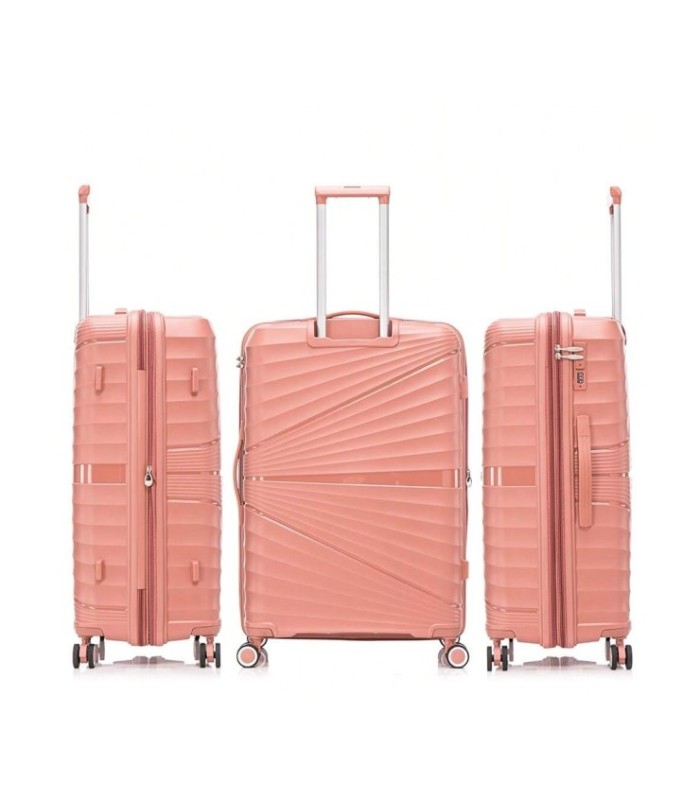 1990s Conjunto de mala expansível polipropileno 3 peças|Cabine 55x39x21,5cm|Média 65cm|Grande 75cm - Ouro rosa