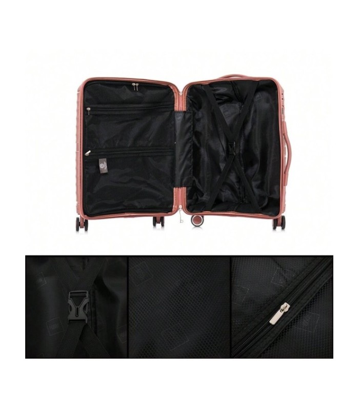 1990s Conjunto de mala expansível polipropileno 3 peças|Cabine 55x39x21,5cm|Média 65cm|Grande 75cm - Ouro rosa