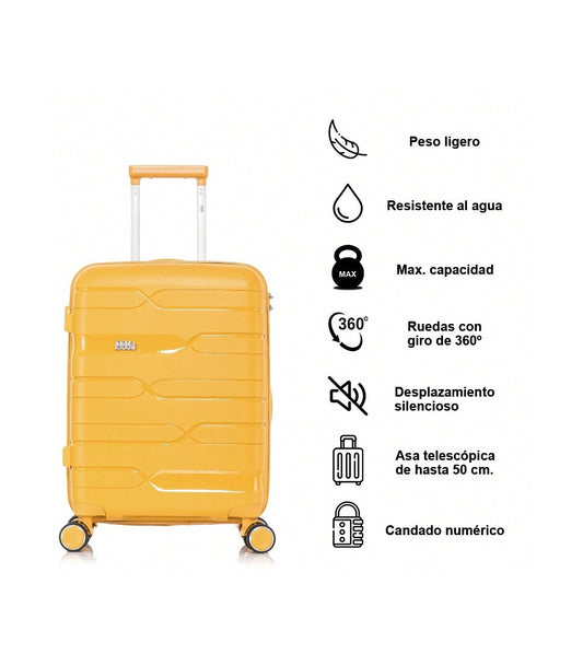 1990s Mala de Cabine 55x38x22cm (44L) | Polipropileno | Cadeado Embutido | Amarelo