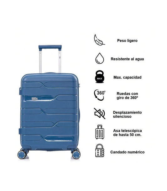 1990s Mala de Cabine 55x38x22cm (44L) | Polipropileno | Cadeado Embutido | Azul-Marinho