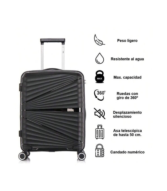 Maleta de Cabine 55x39x21,5 cm (46 L) | Polipropileno | Cadeado Integrado | Preto