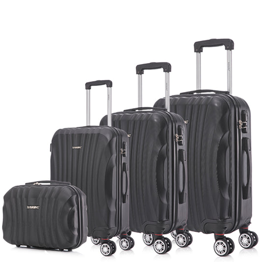 Conjunto de Malas Rígidas em ABS 4 Peças | Cabine 55cm + Média 68cm + Grande 78cm + Nécessaire | Preto