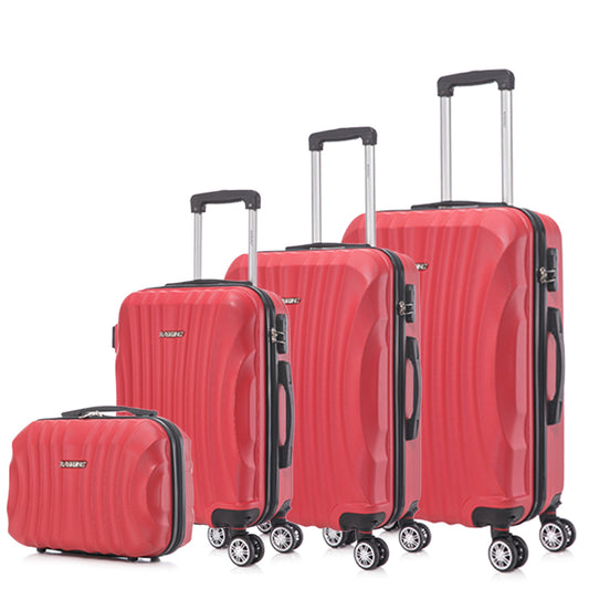 Conjunto de Malas Rígidas em ABS 4 Peças | Cabine 55cm + Média 68cm + Grande 78cm + Nécessaire | Vermelho
