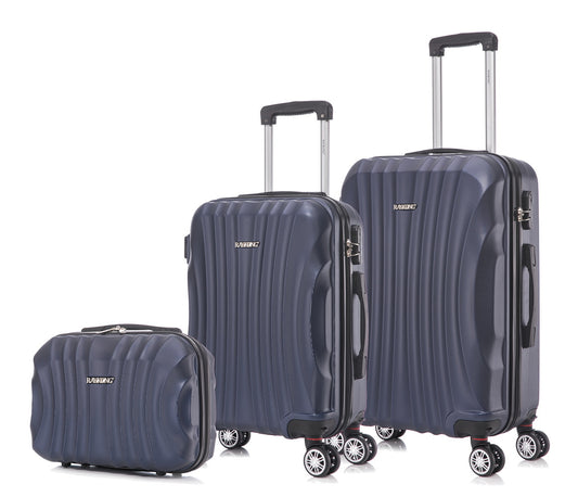 Conjunto de Malas Rígidas em ABS 3 Peças | Cabine 55cm + Média 68cm + Necessaire | Azul-Marinho