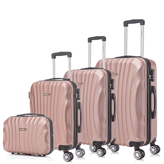 Juego de Maletas ABS Rígida 4 Piezas | Cabina 55cm + Mediana 68cm + Grande 78cm + Neceser | RosaDorado