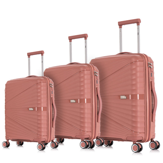 Juego de Maletas Expandibles Polipropileno 3 Piezas | Cabina 55cm + Mediana 65cm + Grande 75cm | RosaDorado