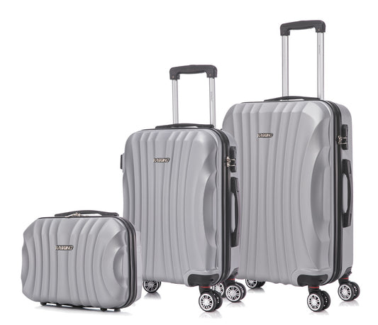 Conjunto de Malas Rígidas em ABS 3 Peças | Cabine 55cm + Média 68cm + Nécessaire | Prateada