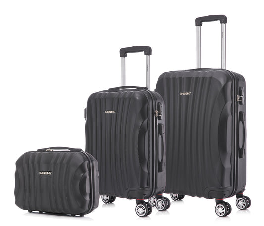 Conjunto de Malas Rígidas em ABS 3 Peças | Cabine 55cm + Média 68cm + Nécessaire | Preto