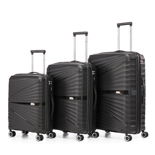 Juego de Maletas Expandibles Polipropileno 3 Piezas | Cabina 55cm + Mediana 65cm + Grande 75cm | Negro