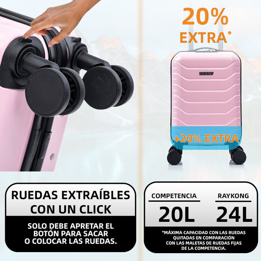 Mala de Cabine ABS 40x30x20 (24 L) | Capacidade Máxima com Rodas Amovíveis para Ryanair | Vueling - Rosa