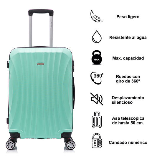 Conjunto de Malas Rígidas em ABS 3 Peças | Cabine 55cm + Média 68cm + Necessaire | Menta