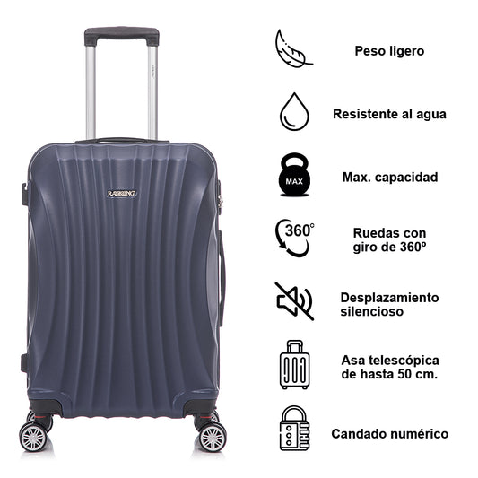 Conjunto de Malas Rígidas em ABS 4 Peças | Cabine 55cm + Média 68cm + Grande 78cm + Nécessaire | Azul-Marinho
