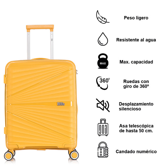 Juego de Maletas Expandibles Polipropileno 3 Piezas | Cabina 55cm + Mediana 65cm + Grande 75cm | Amarillo