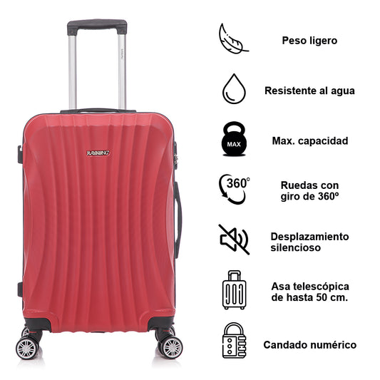 Conjunto de Malas Rígidas em ABS 4 Peças | Cabine 55cm + Média 68cm + Grande 78cm + Nécessaire | Vermelho