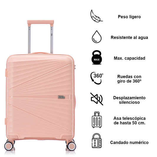 Maleta Cabina 55x39x21.5cm (46L) | Polipropileno | Candado Incrustado | Rosa