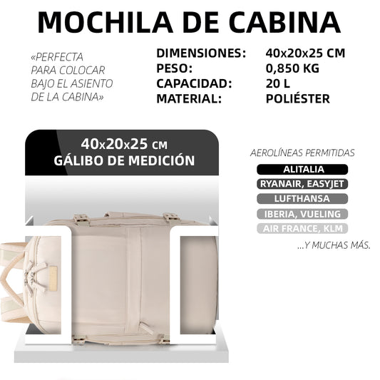 Mochila de Cabina Ryanair 40x20x25cm (20L) - Beige