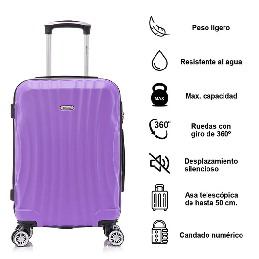 Conjunto de Malas Rígidas em ABS 3 Peças | Cabine 55cm + Média 68cm + Necessaire | Roxa