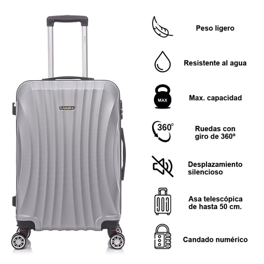 Conjunto de Malas Rígidas em ABS 4 Peças | Cabine 55cm + Média 68cm + Grande 78cm + Nécessaire | Prateada