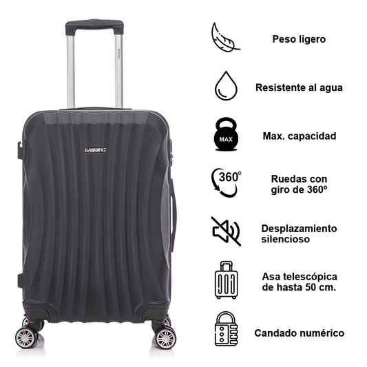 Conjunto de Malas Rígidas em ABS 4 Peças | Cabine 55cm + Média 68cm + Grande 78cm + Nécessaire | Preto