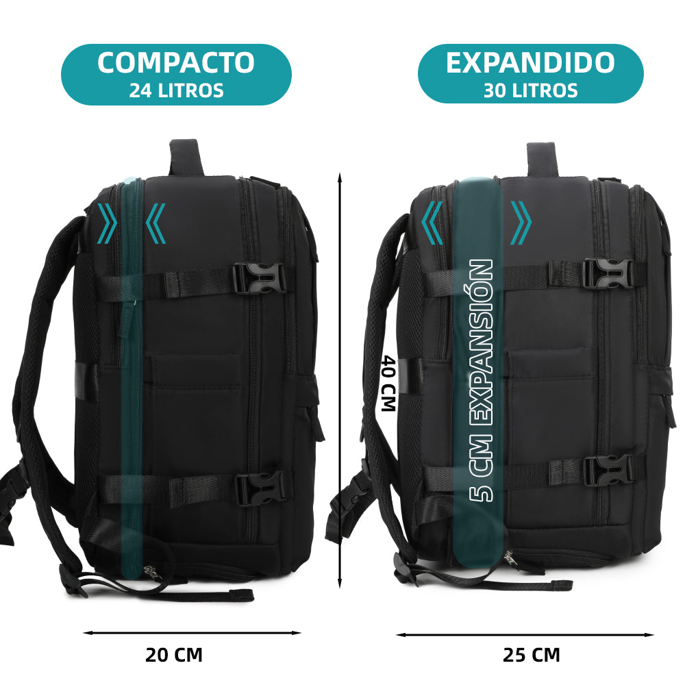 Mochila cabina expandible negra detalle