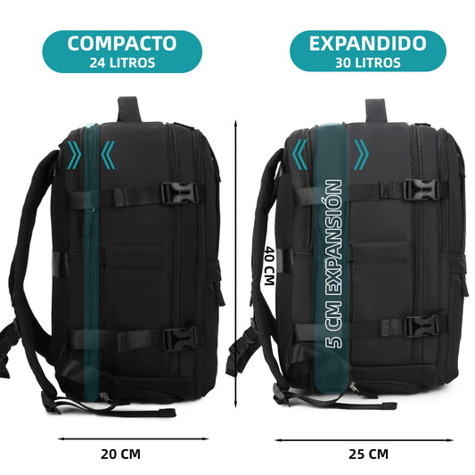 Mochila cabina expandible negra detalle