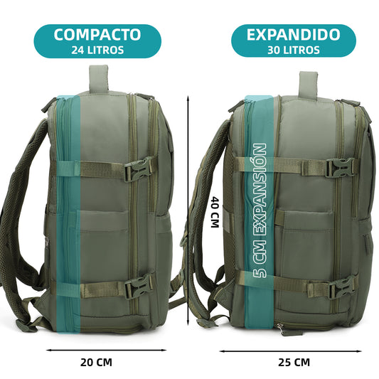 Mochila de Cabine Expansível 40x30x20-25cm (30L) - Verde