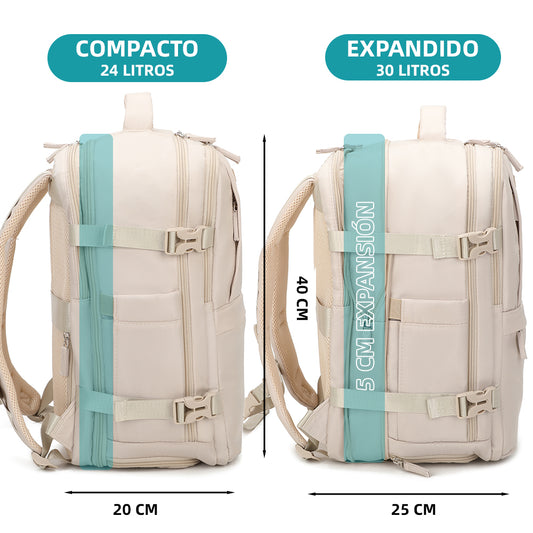 Mochila de Cabine Expansível 40x30x20-25cm (30L) - Bege