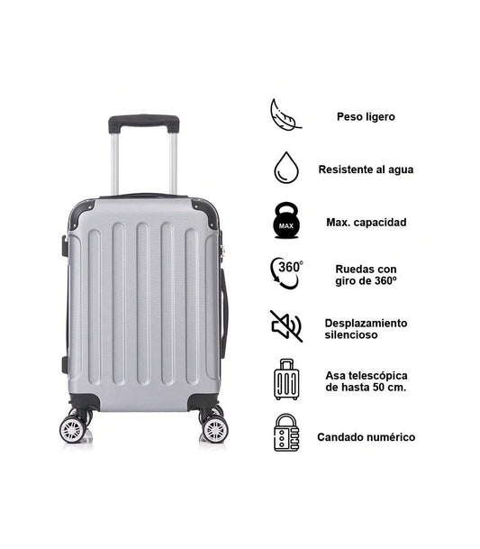Maleta Cabina ABS 55x40x20cm (40L) | Trolley Equipaje de Mano | 4 Ruedas 360º | Plateada