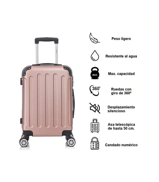 Maleta Cabina ABS 55x40x20cm (40L) | Trolley Equipaje de Mano | 4 Ruedas 360º | Rosa Dorada