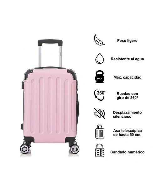 Maleta Cabina ABS 55x40x20cm (40L) | Trolley Equipaje de Mano | 4 Ruedas 360º | Rosa