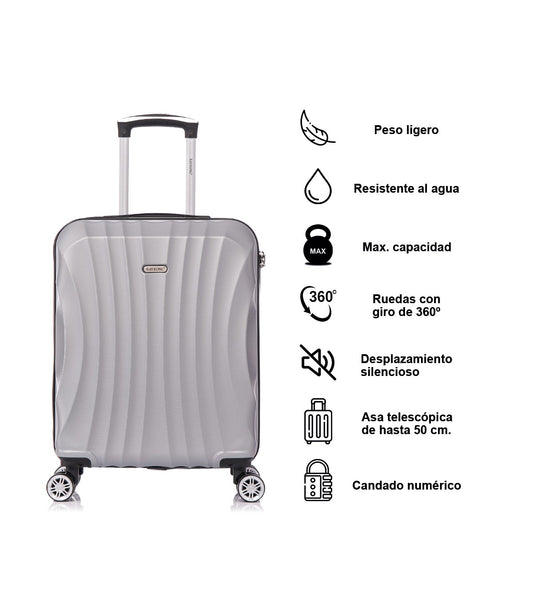 Maleta Cabina ABS 55x40x20cm (44L) | Capacidad Máxima Ligera | Plateada